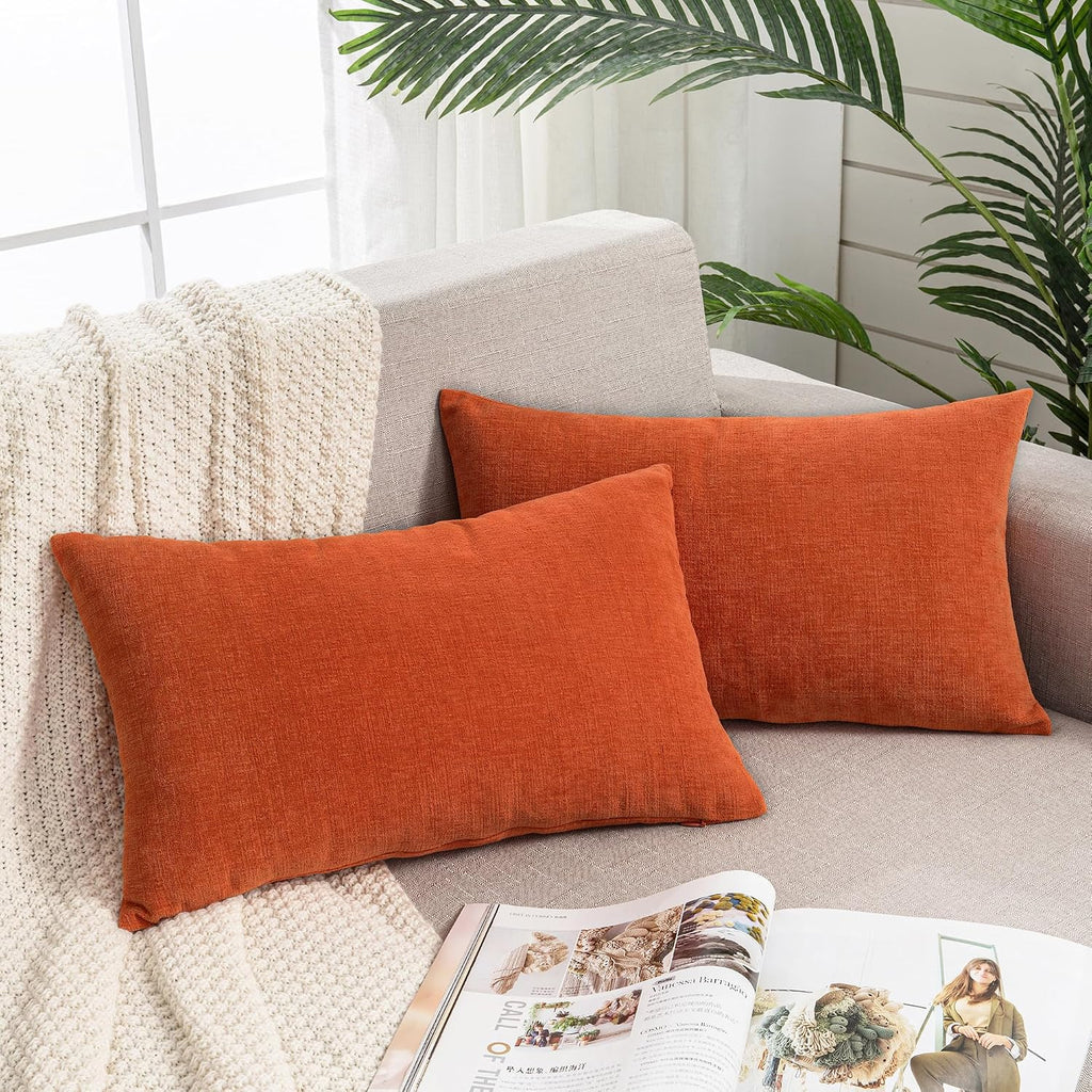 Gawamay Lumbar Pillow Decorative Rectangle Throw Pillow Covers 12"x20" Inch Set of 2, Super Soft Chenille Pillowcase for Living Room Bedroo…