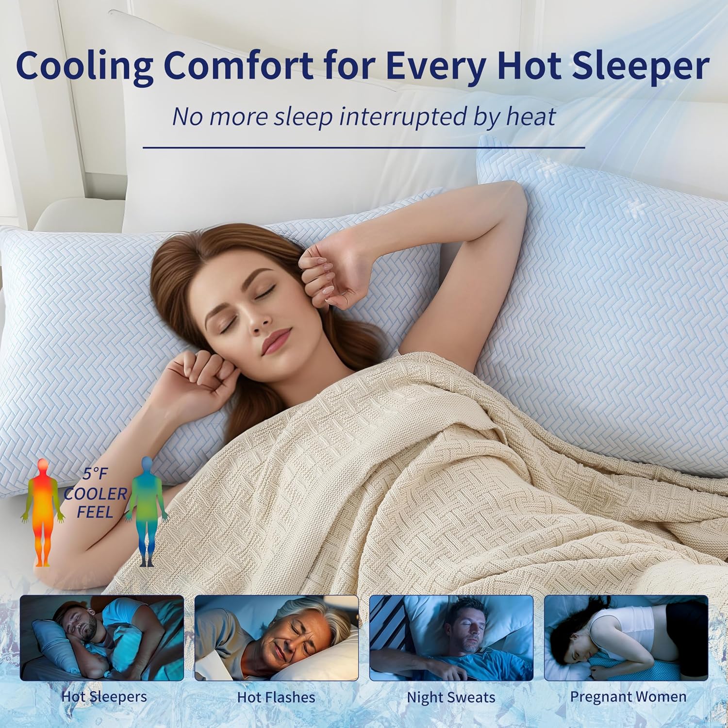 Downcool Cooling Pillow Standard Size Set of 2, Adjustable Shredded Memory Foam Pillows for Sleeping, Cool Soft Supportive Firm Bed Pillows…
