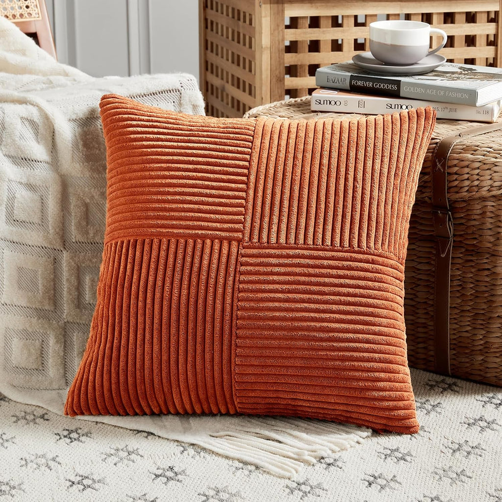 Fancy Homi Set of 2 Burnt Orange Decorative Throw Pillow Covers 16x16 Inch for Living Room Couch Bed, Boho Farmhouse Fall Home Decor…