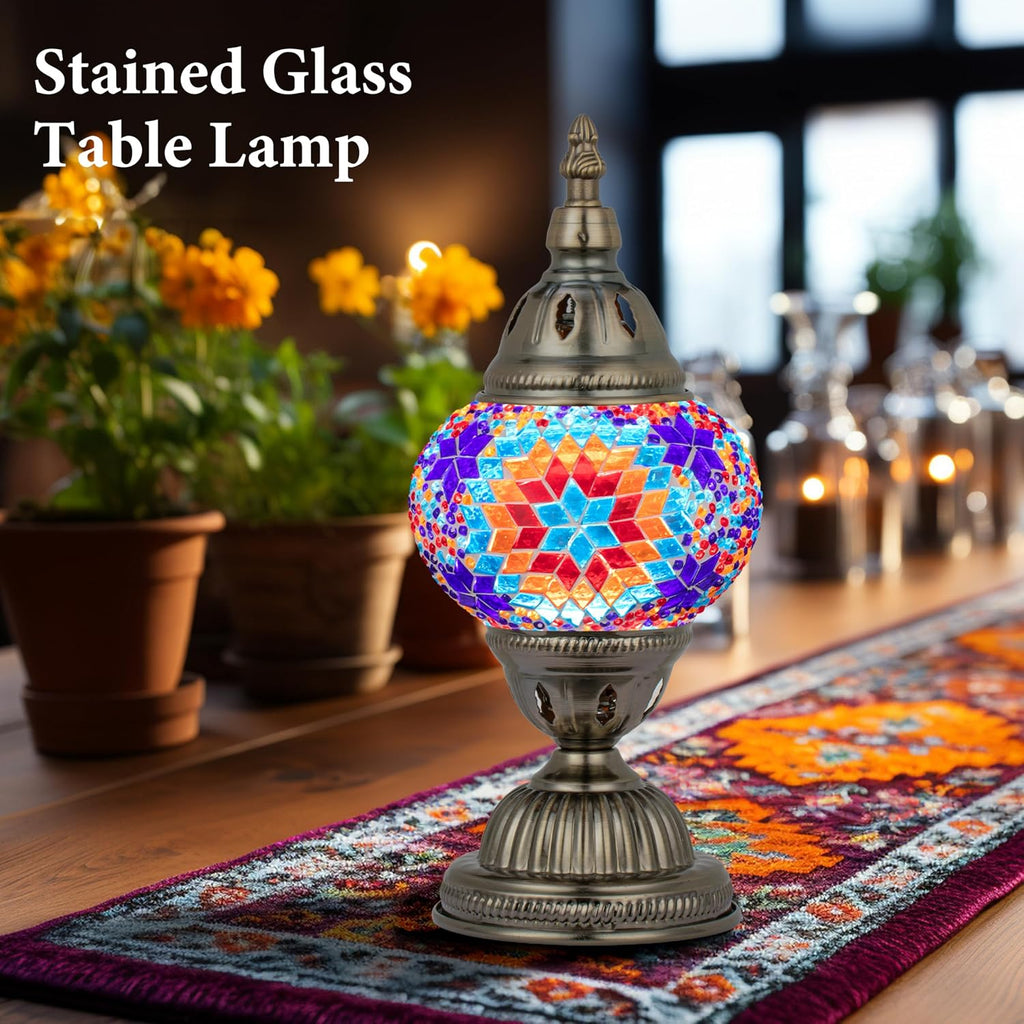 Marrakech Stained Glass Lamp Moroccan Lamps with Tiffany Style, Handmade Turkish Mosaic Lamps with Bronze Base Including LED Bulb for…