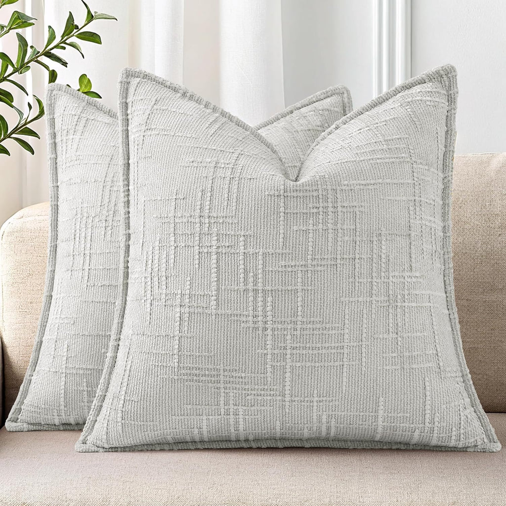 decorUhome Chenille Throw Pillow Covers 20x20 Set of 2, Soft Textured Slubby Modern Decorative Pillow Covers with Elegant Design for Couch,…
