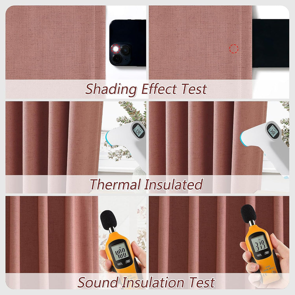 Guken Dusty Rose 100% Blackout Linen Curtains 72 Inch Length 2 Panels Set for Girls Bedroom Back Tab Thermal Insulated Black Out Drapes Roo…
