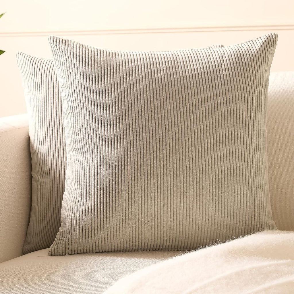 EncasaXO Encasa XO Corduroy Throw Pillows Covers 16"x16", Set of 2 Soft Textured Striped Boho Pillow Covers | Decorative and Cozy Cushion C…