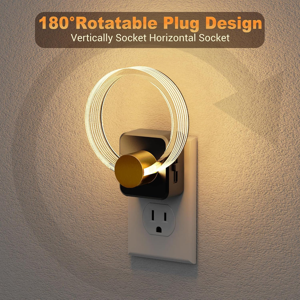 JandCase Night Light, Night Lights Plug into Wall, 2 Pack Dimmable Nightlight with Dusk to Dawn Sensor, 180° Rotatable Round Plug in…