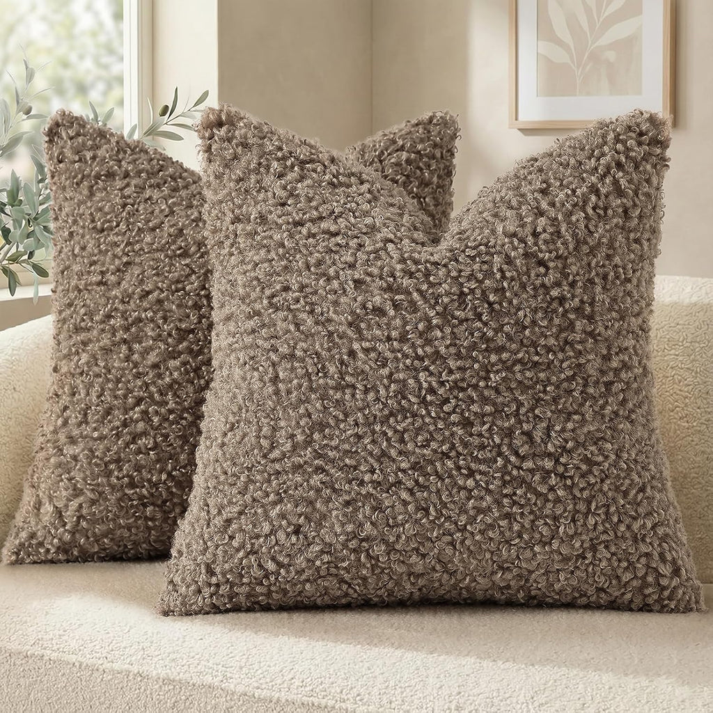 decorUhome Pack of 2 Throw Pillow Covers 22x22 Inch, Faux Fur Decorative Sherpa Pillow Covers Fuzzy Accent Soft Sheepskin Fleece Pillow Cas…
