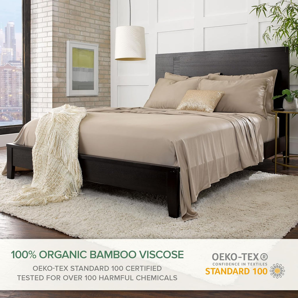 PureBamboo Pure Bamboo Split King Sheets, Genuine 100% Organic Viscose Derived from Bamboo Bed Sheet Set, Soft & Cooling, Double Stitching,…