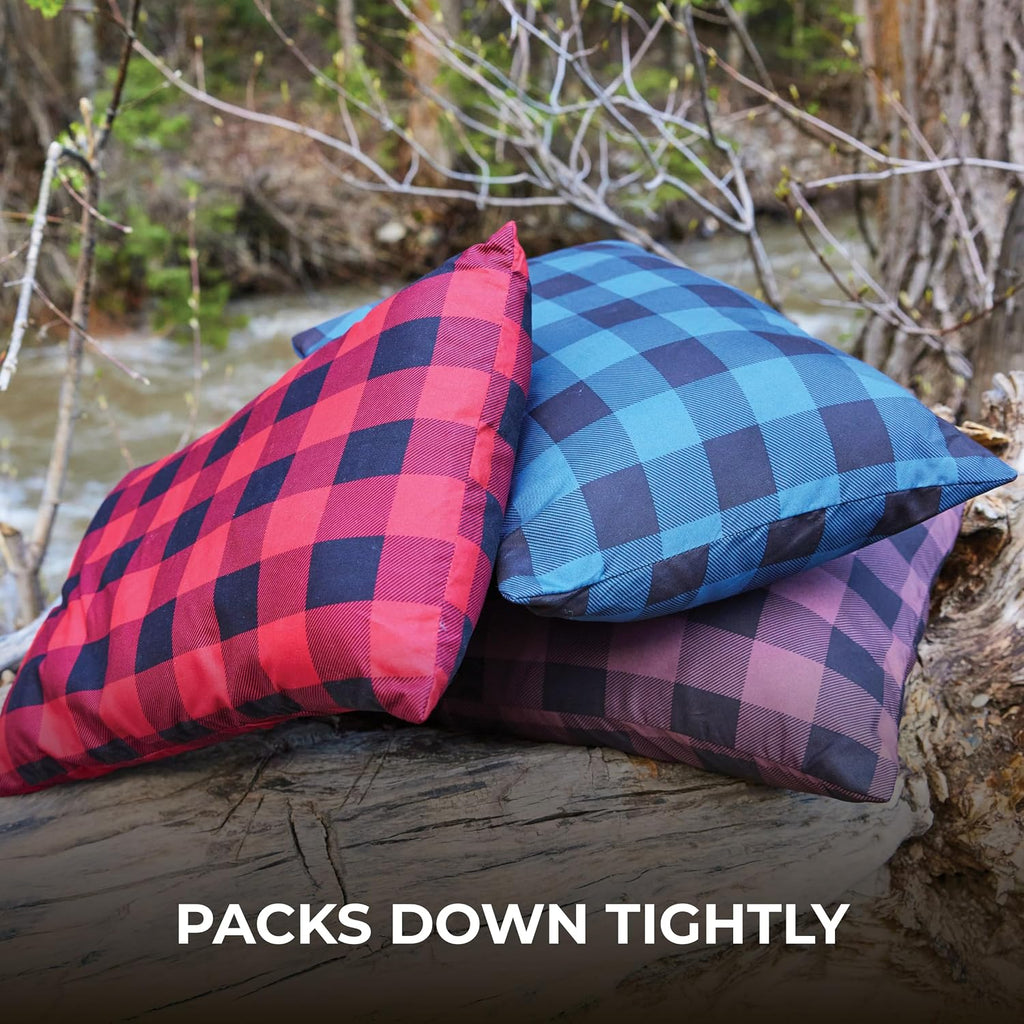 Teton Sports Camp Pillow; Great for Travel, Camping and Backpacking; Washable, Blue Plaid