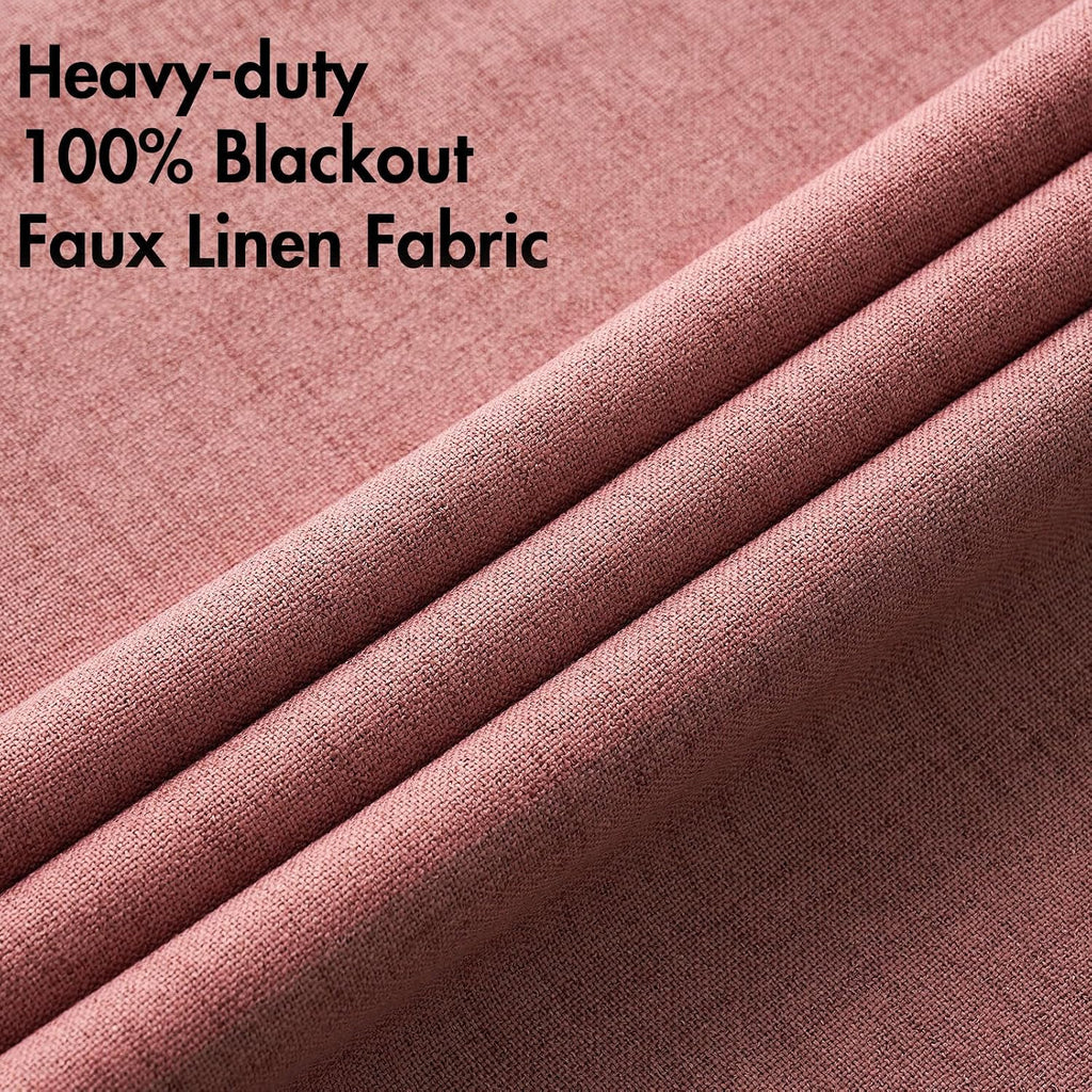 Miulee 100% Blackout Linen Textured Curtains for Bedroom Solid Thermal Insulated Dusty Rose Grommet Room Darkening Curtains & Drapes Luxury…