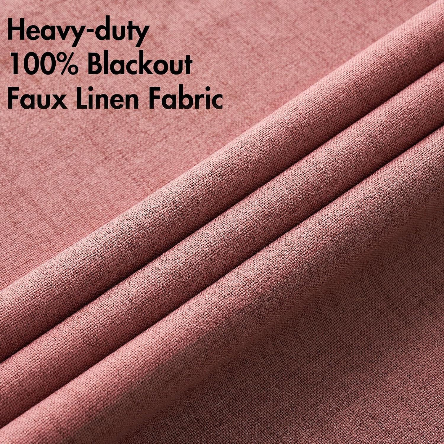 Miulee 100% Blackout Linen Textured Curtains for Bedroom Solid Thermal Insulated Dusty Rose Grommet Room Darkening Curtains & Drapes Luxury…