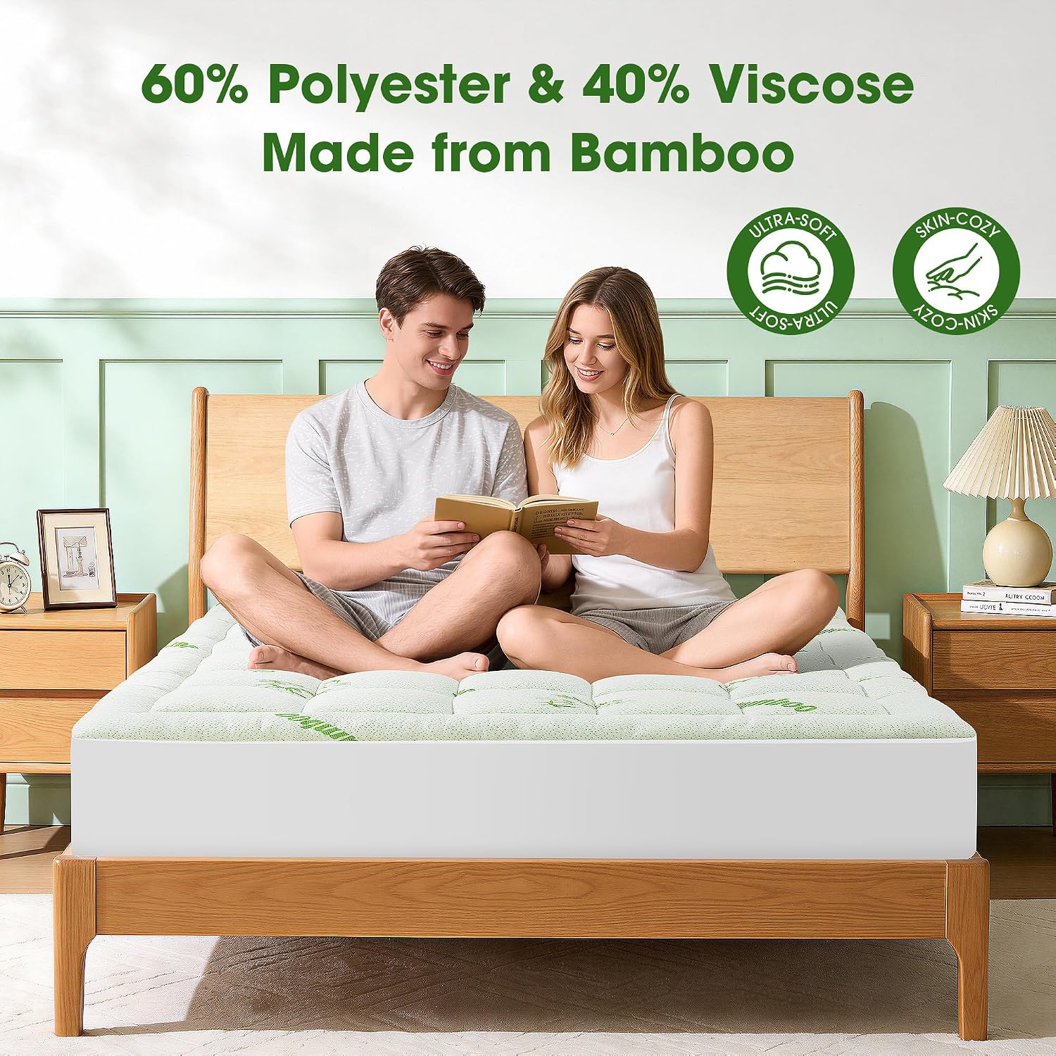 Grusign Mattress Pad Twin Size, Cooling Pillow Top Mattress Topper, Ultra Soft Viscose Made from Bamboo, Breathable for Hot Sleepers, Deep…