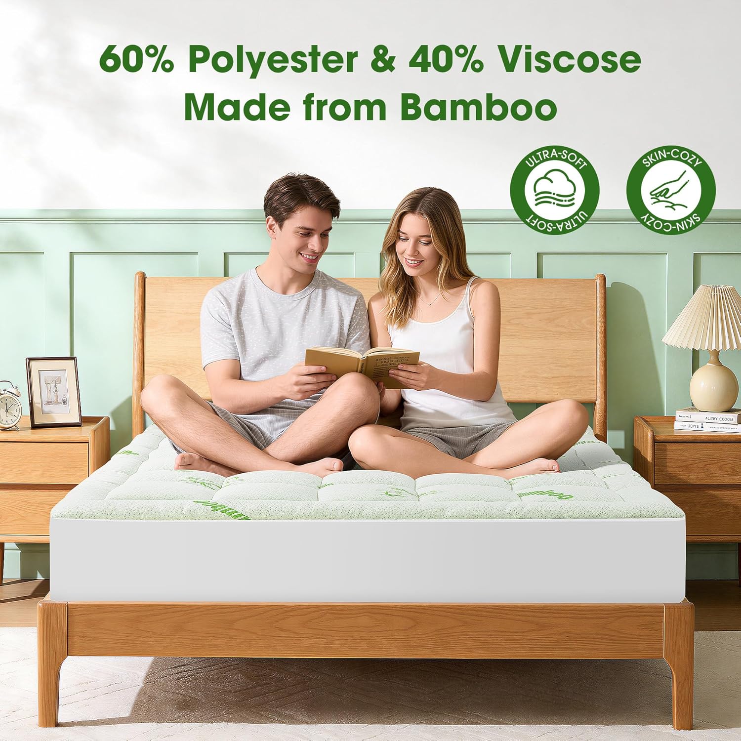 Grusign Mattress Pad California King Size, Cooling Pillow Top Mattress Topper, Ultra Soft Viscose Made from Bamboo, Breathable for Hot Slee…