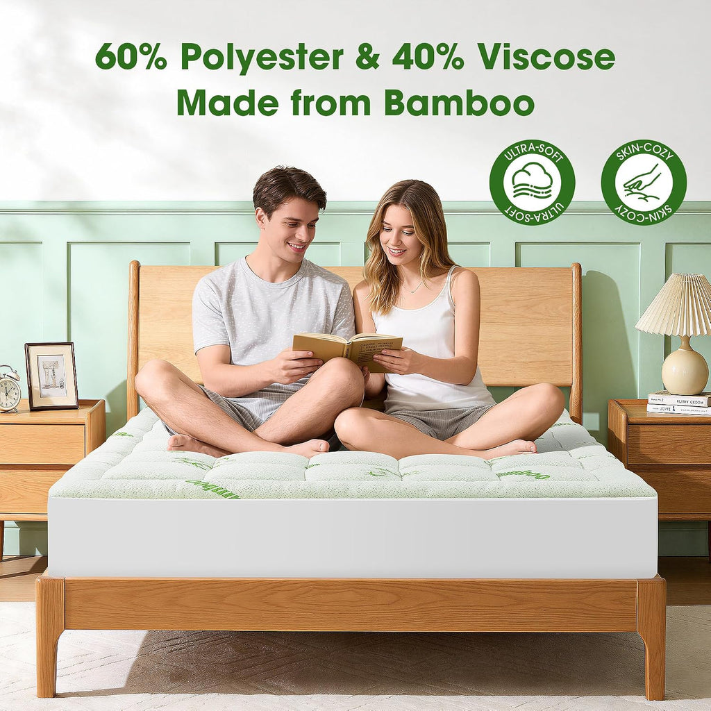 Grusign Mattress Pad King Size, Cooling Pillow Top Mattress Topper, Ultra Soft Viscose Made from Bamboo, Breathable for Hot Sleepers, Deep…