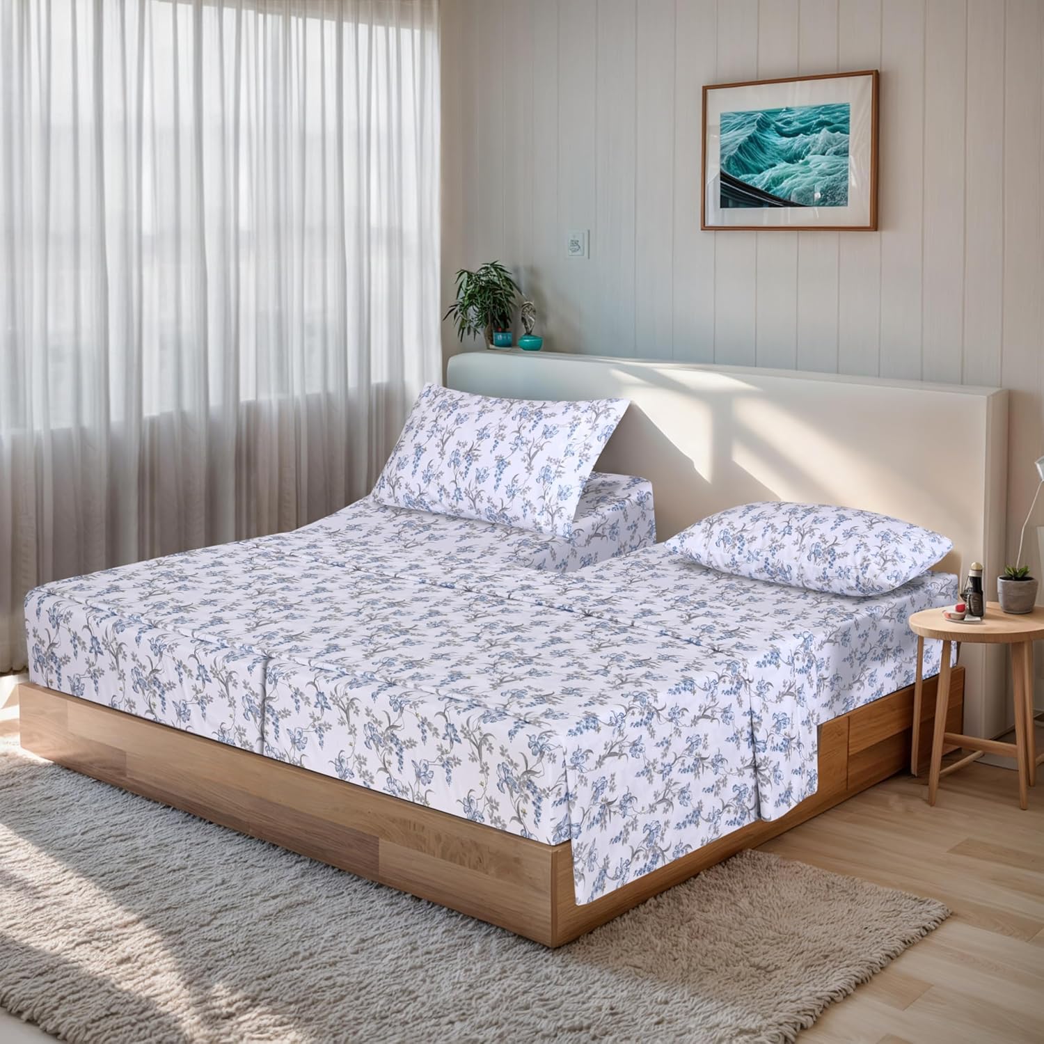 Ruvanti 100% Cotton Organic Percale Sheets Split King Size – Crisp Cooling Bed Sheets for Hot Sleepers, Deep Pocket 15”, Soft Peach Finish,…