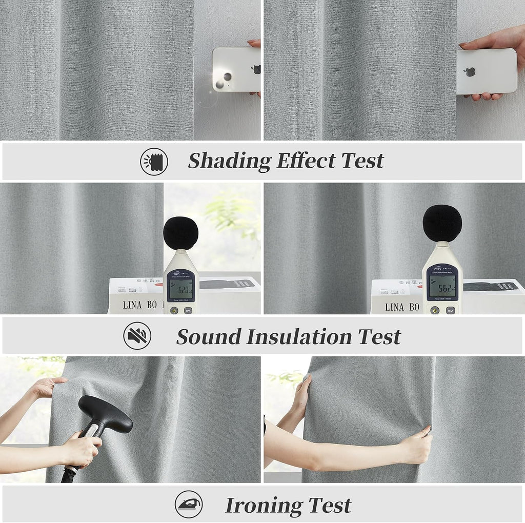 Keqiaosuocai Light Grey Linen Curtains for Patio 120 Inch Length, Sun Blocking Full Blackout Curtain Drapes for High Ceiling Sliding Glass…