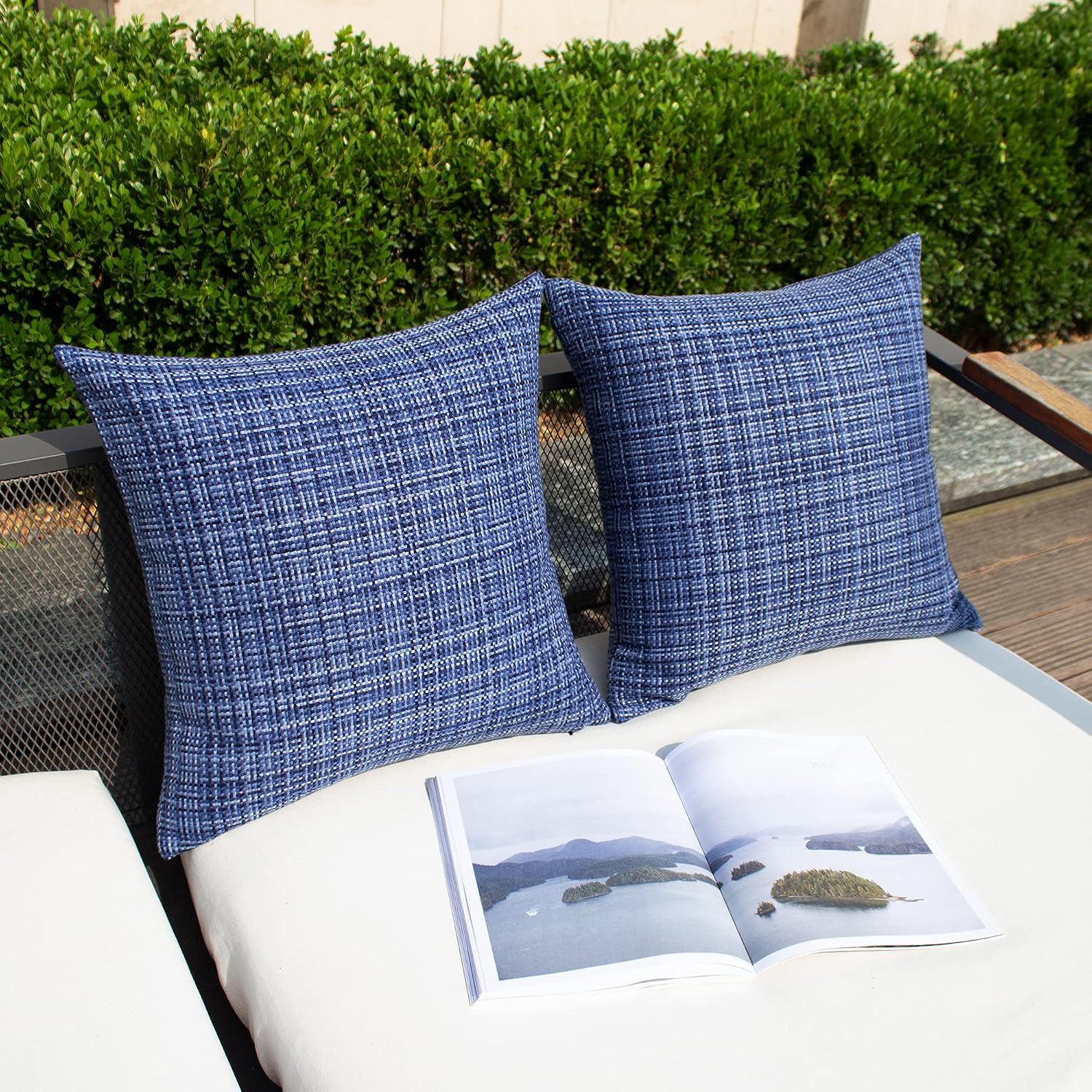 Kevin Textile Pack of 2 Decorative Outdoor Waterproof Throw Pillow Covers Stripe Square Pillowcases Modern Cushion Cases for Patio Couch…