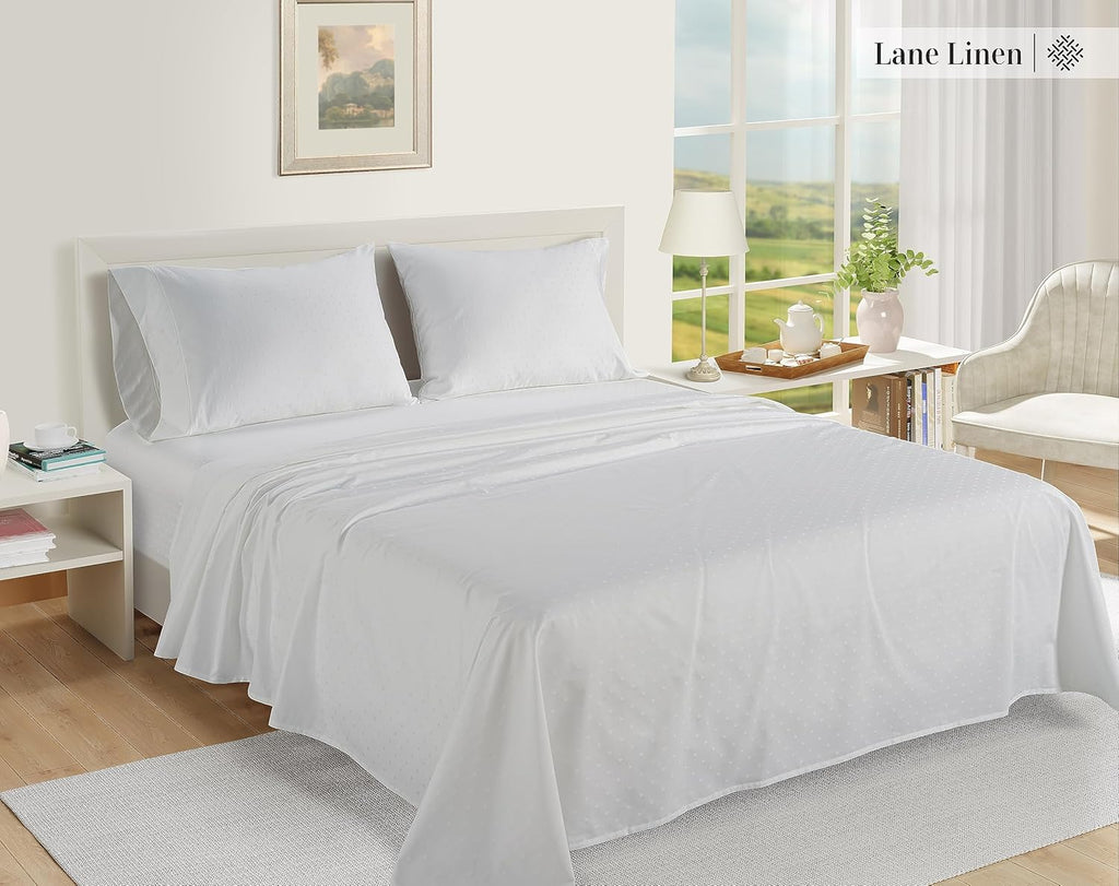 LaneLinen LANE LINEN Pillow Case Covers King, Set of 2, 100% Egyptian Cotton Sateen, Soft Cool & Smooth Pillow Cases - Swiss Dot - White Co…