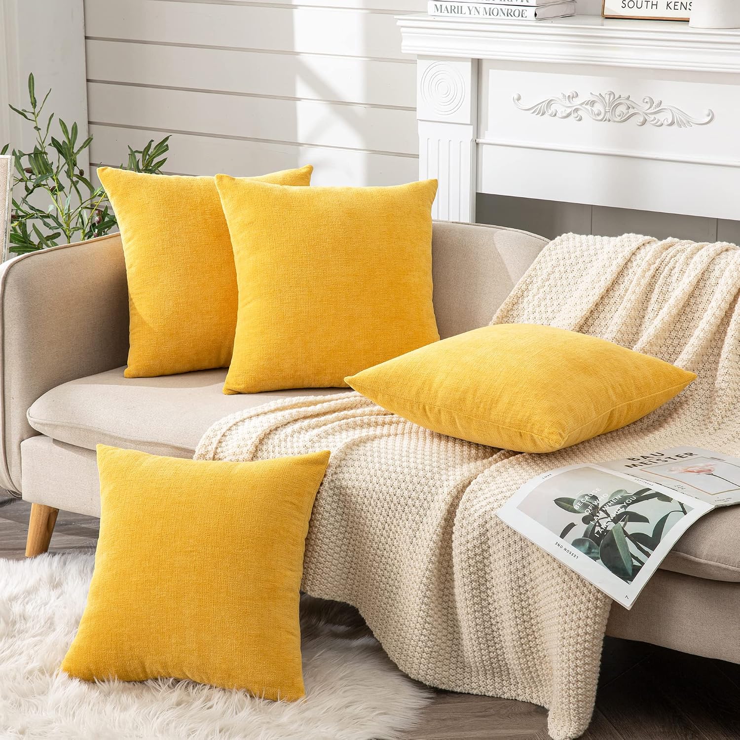 Gawamay Decorative Square Throw Pillow Covers 18"x18" Inch Set of 4, Super Soft Chenille Pillows Cover Fall Pillowcase for Living Room Bedr…