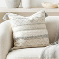 BlissBlush 20X20 Throw Pillow Cover, Cream Neutral Square Decorative Cushion Cover with Gray Pattern, Boho Accent Pillowcase with Tufted…
