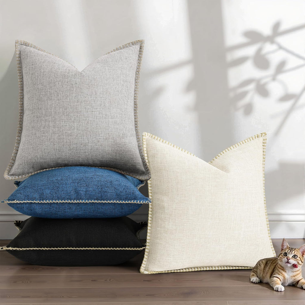 decorUhome Summer Decorative Throw Pillow Covers 26x26 Set of 2 Square Faux Linen Outdoor Neutral Farmhouse Euro Sham Pillow Covers with…