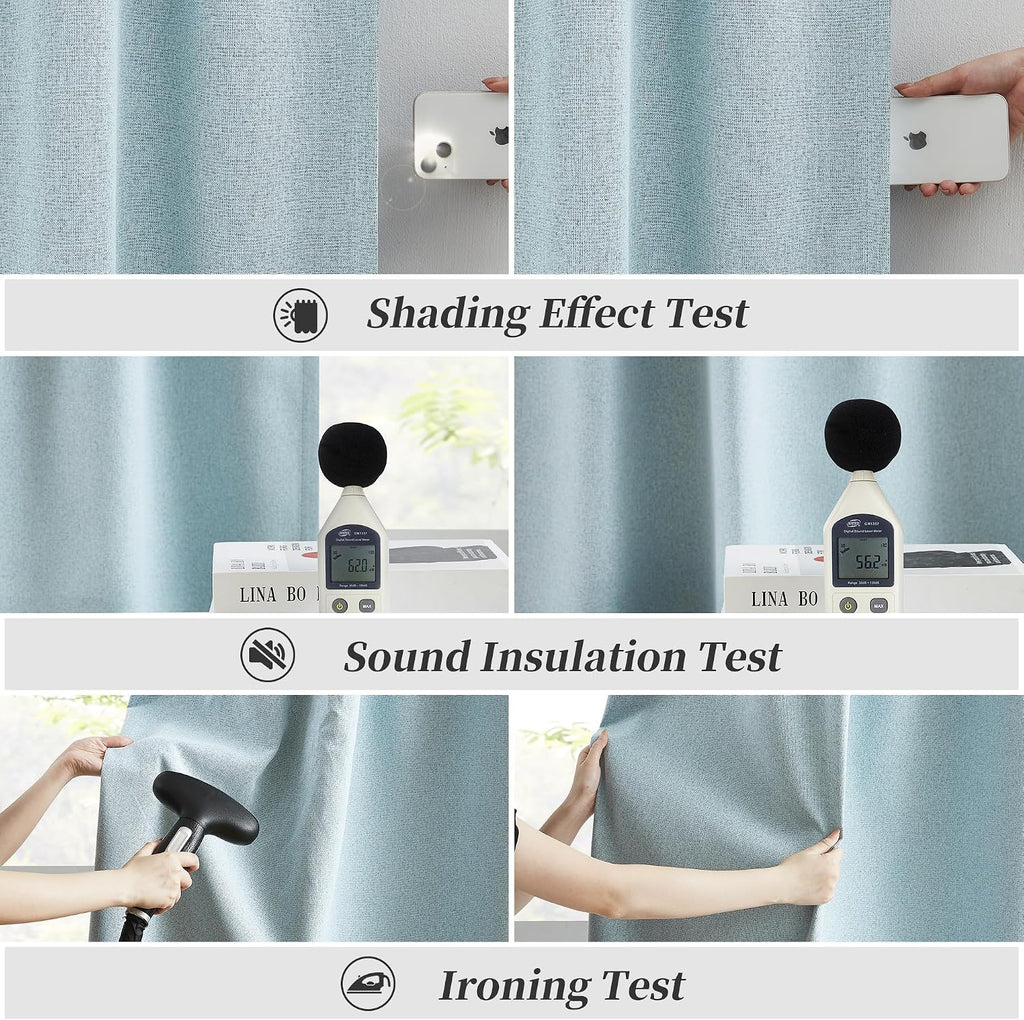 Keqiaosuocai Extra Long 120 Inch Full Blackout Curtains for Large Window, Linen Textured Back Tab Hook Belt Pleated Tall Drapes for Living…