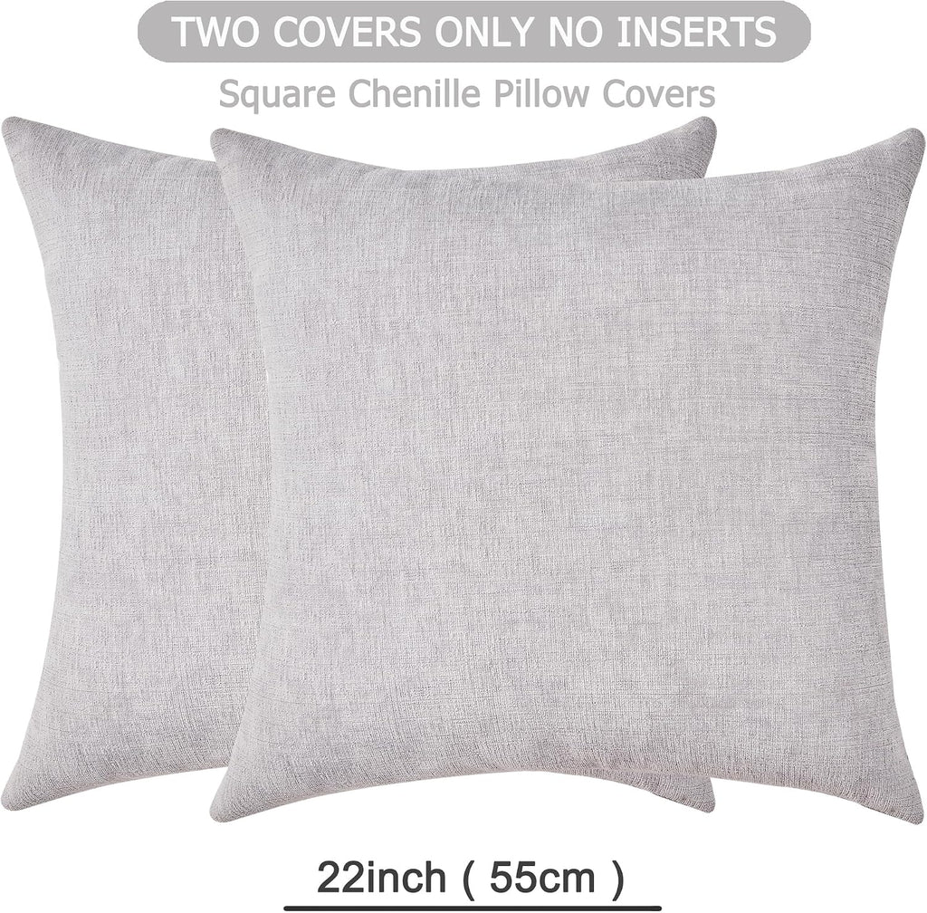 Gawamay Decorative Square Throw Pillow Covers 22"x22" Inch Set of 2, Super Soft Chenille Pillows Farmhouse Fall Pillowcase for Living Room…