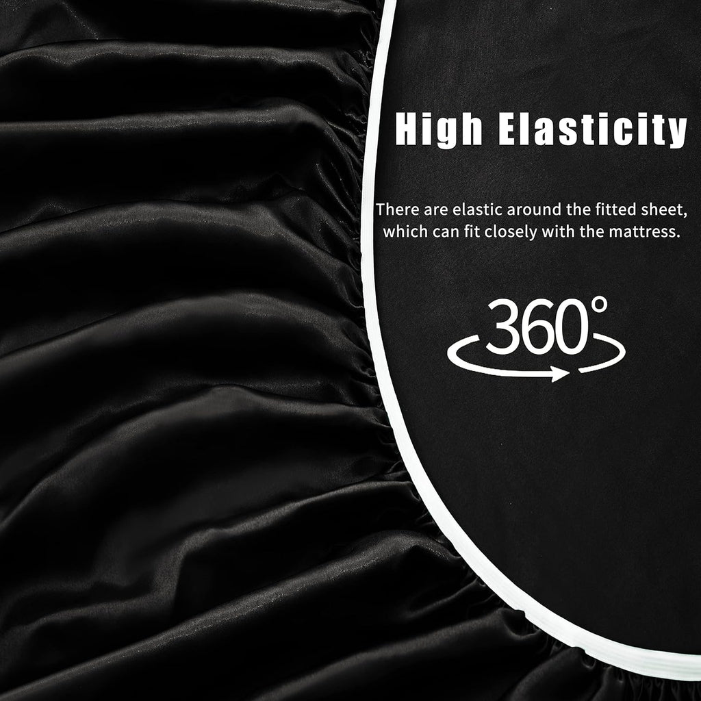 VACVELT 3-Piece Black Satin Twin Size Bed Set, 15 Inch Deep Pocket, Soft Satin Bedding Set with Cooling & Luxury Features, Fitted Sheet +…