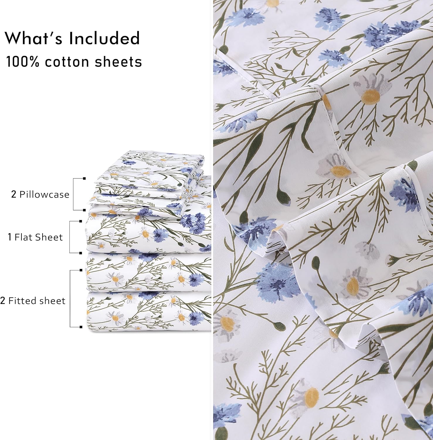 Ruvanti 100% Cotton Percale Sheets Split King Size – Crisp Cooling Bed Sheets for Hot Sleepers, Deep Pocket 16”, Soft Breathable & Durable…