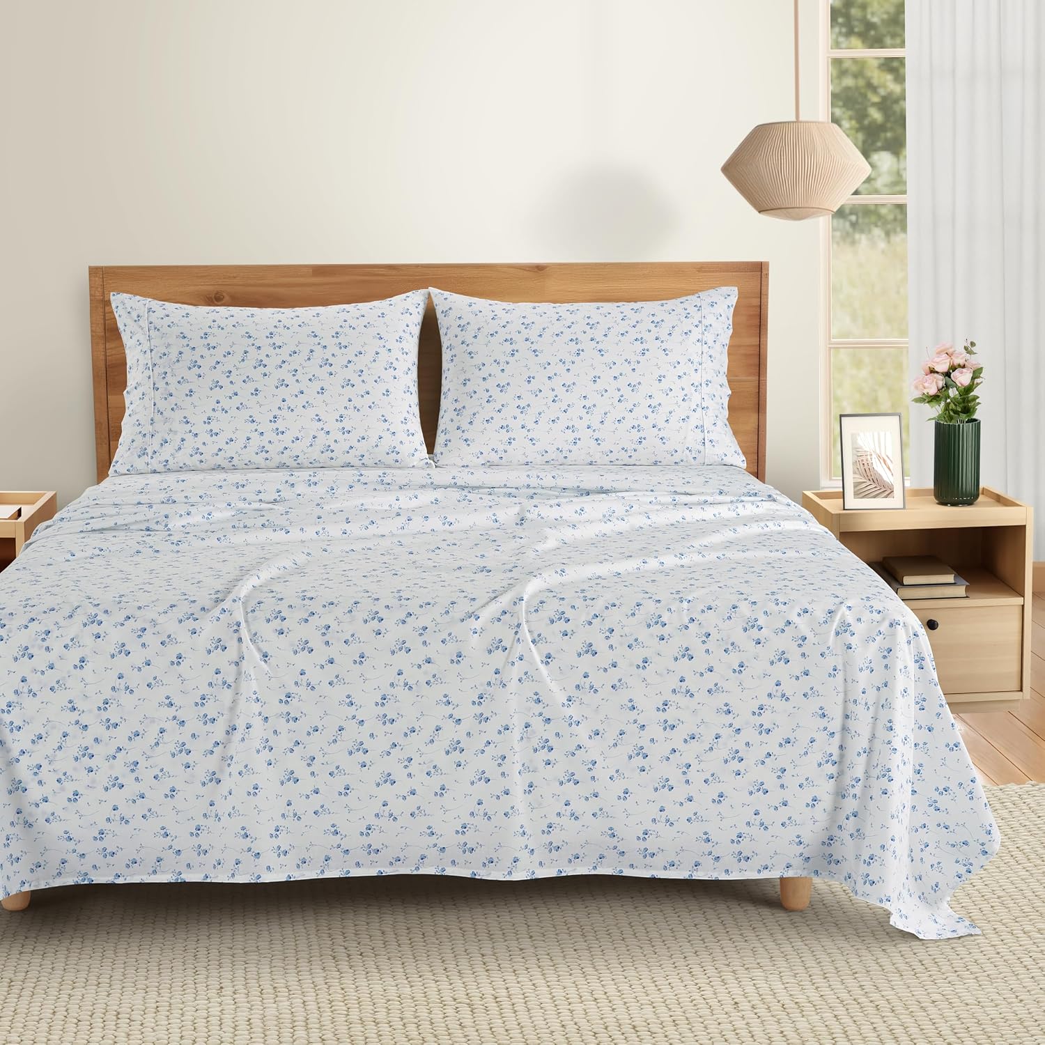 Casa Platino 100% Cotton Sheets Full Size Set - 6 Pieces (1 Flat, 1 Fitted, 4 Pillowcases) - Soft & Breathable Percale Weave - Durable &…