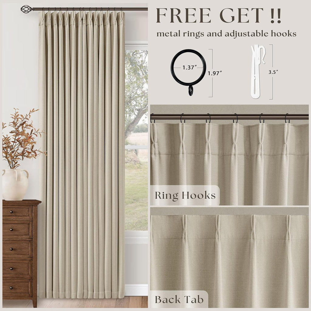 Twodrapes 70 Inch Extra Wide 100% Blackout Curtain 84 Inches Long for Living Room Pinch Pleated Thick Linen Oatmeal Beige Thermal Drapes Ba…