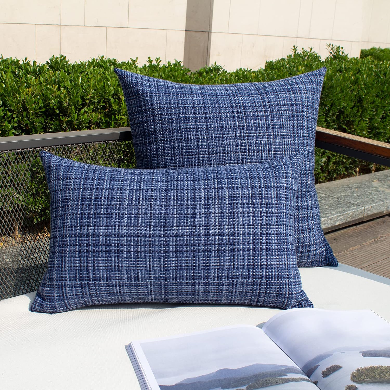 Kevin Textile Pack of 2 Decorative Outdoor Waterproof Throw Pillow Covers Stripe Square Pillowcases Modern Cushion Cases for Patio Couch…