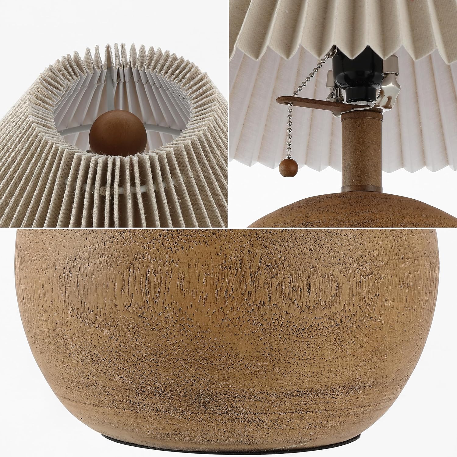 Jonathany JONATHAN Y 17.25" Brown Wood Finish Sphere Table Lamp, Mid-Century Bedside Nightstand with Beige Pleated Linen Shade, Scandinavia…