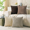 Cozoomy Set of 4 Beige Brown Coffee Decorative Throw Pillow Covers 20x20 Inch Corduroy Pillow Covers for Bed Couch Sofa Living Room Soft Sq…