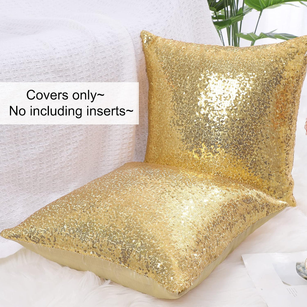 uxcell 2 Pcs Gold Tone Sequin Throw Pillow Covers, Shiny Sparkling Comfy Satin Sequin Cushion Covers, Decorative Pillowcases for…
