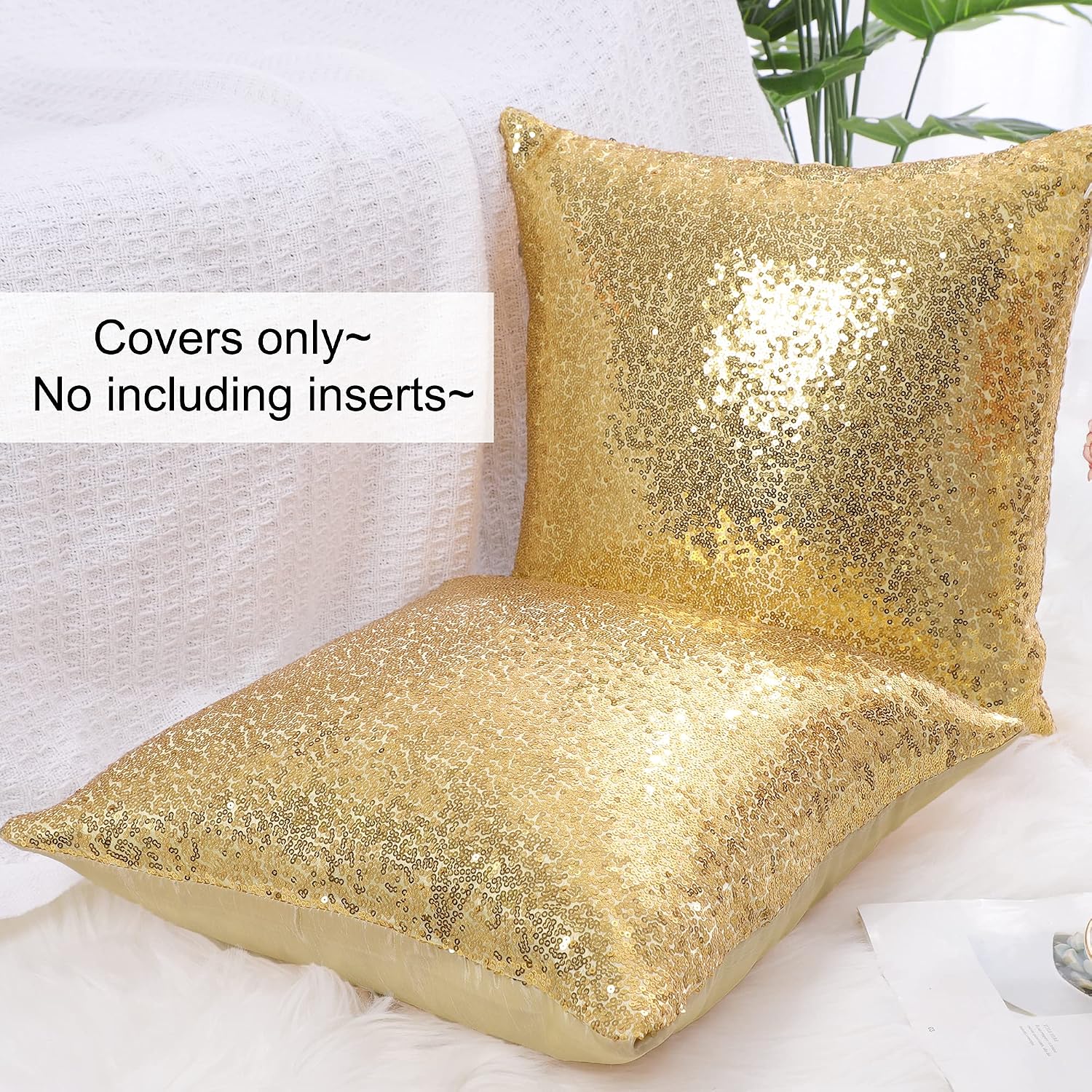 uxcell 2 Pcs Gold Tone Sequin Throw Pillow Covers, Shiny Sparkling Comfy Satin Sequin Cushion Covers, Decorative Pillowcases for…