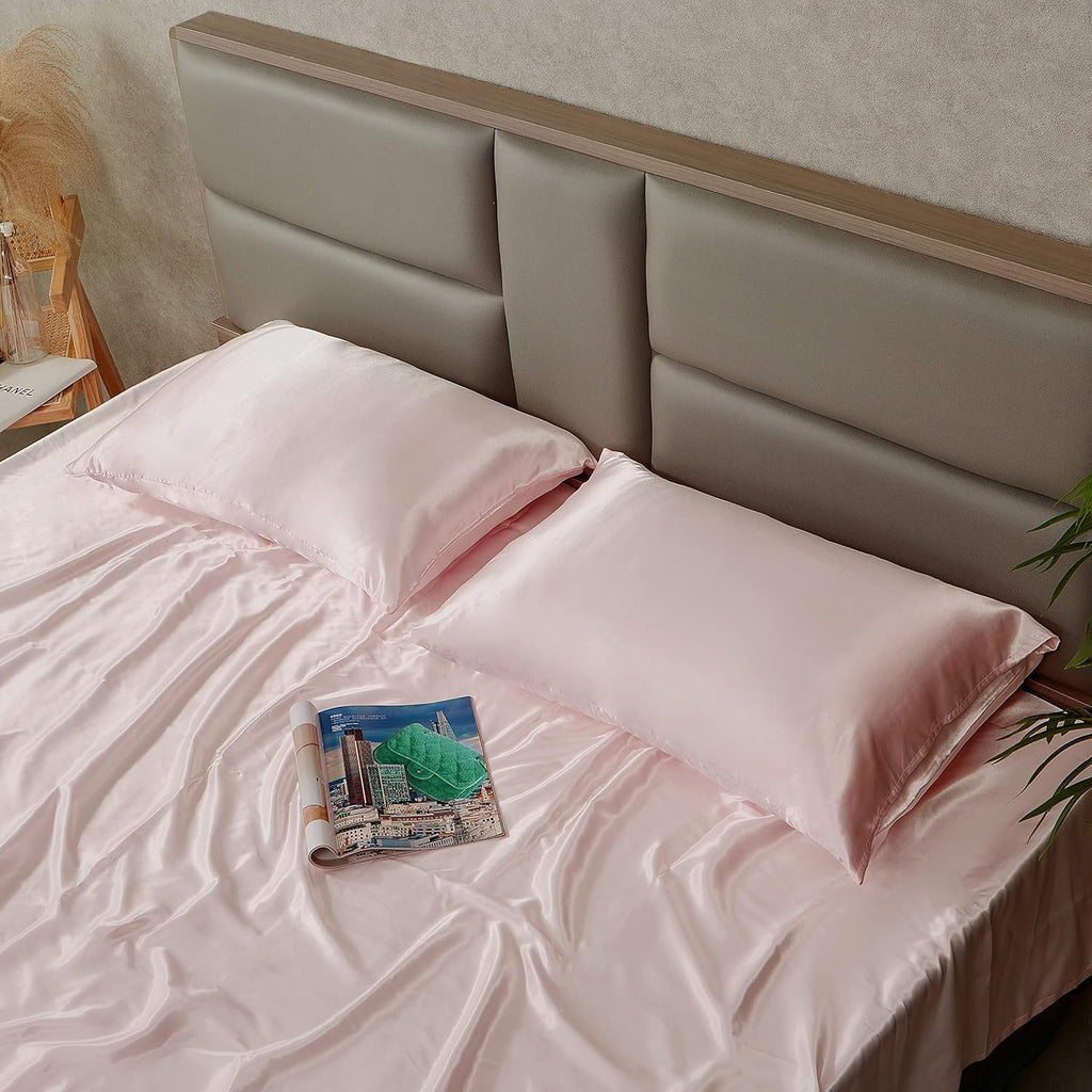 HommxJF Blush Pink Satin Pillowcase Queen Size Set of 2 for Hair and Skin, Blush Pink Silk Pillowcase Breathable Pillowcase with Envelope C…