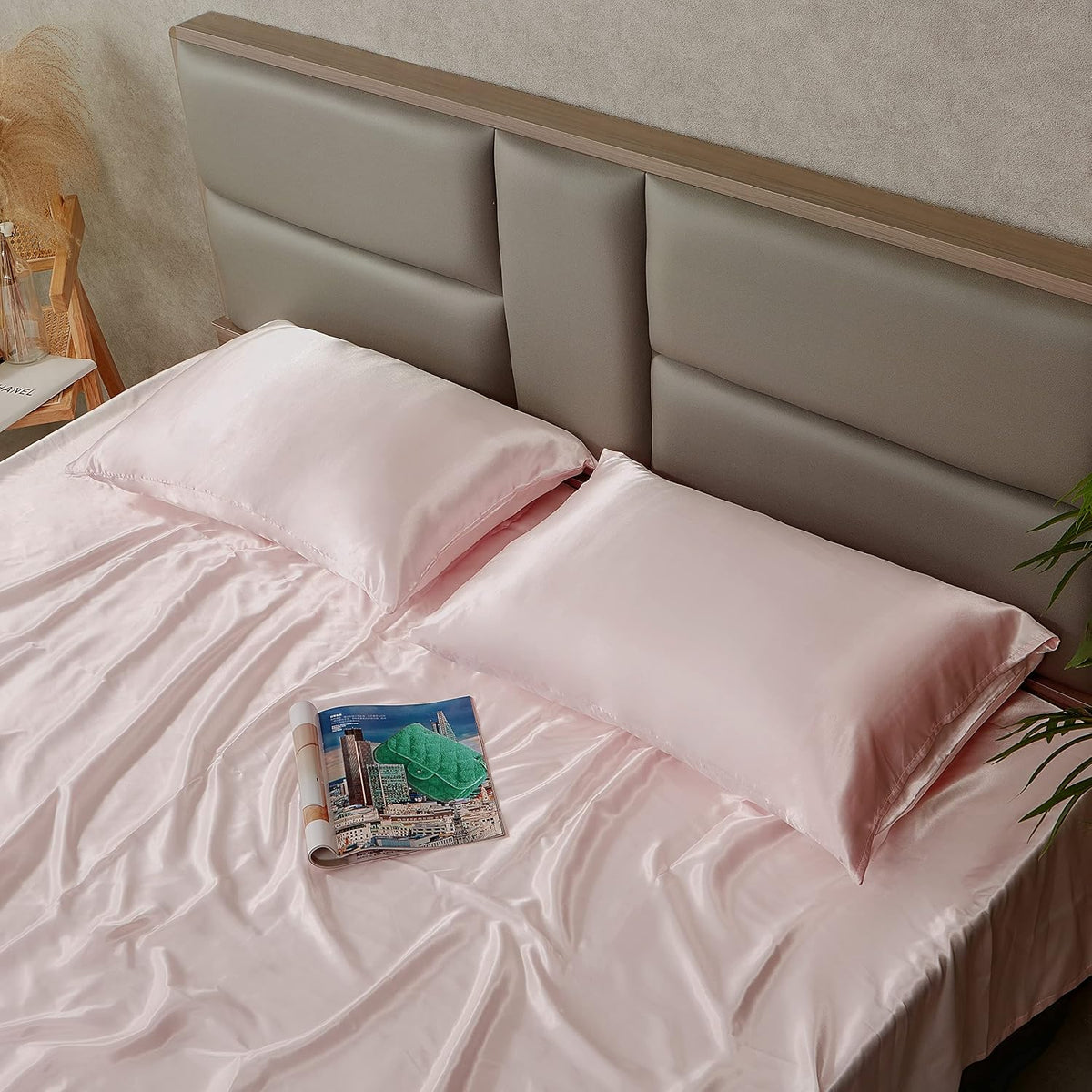 HommxJF Blush Pink King Size Satin Pillowcase Set of 2 for Hair and Skin, Blush Pink Silk Pillowcase Breathable Pillowcase with Envelope Clo…