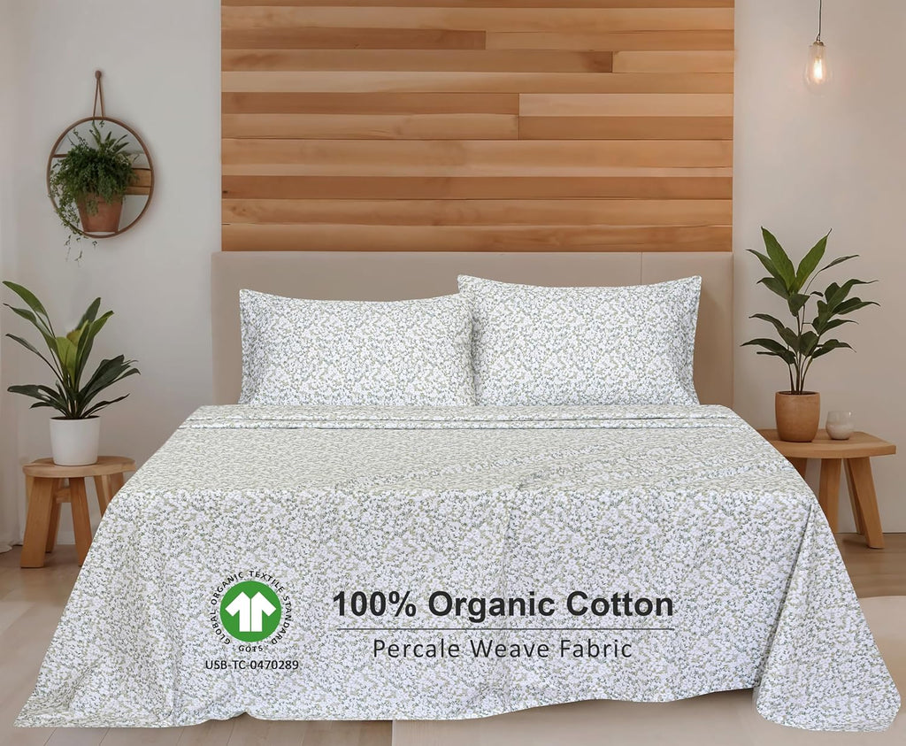 Ruvanti 100% Cotton Organic Percale Sheets Full Size – Crisp Cooling Bed Sheets for Hot Sleepers, Deep Pocket 15”, Soft Peach Finish, Breat…