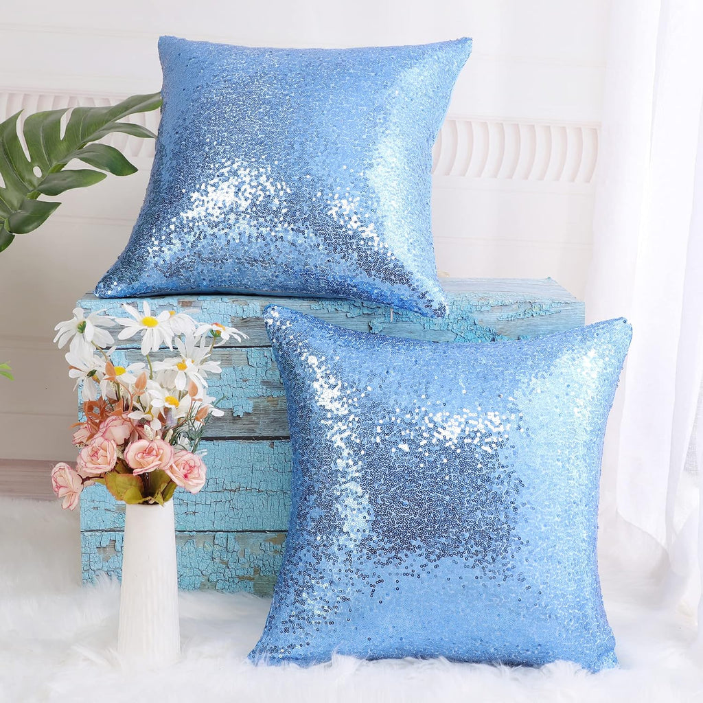 uxcell 2 Pcs Sequin Throw Pillow Covers, Shiny Sparkling Comfy Satin Cushion Covers, Decorative Pillowcases for…