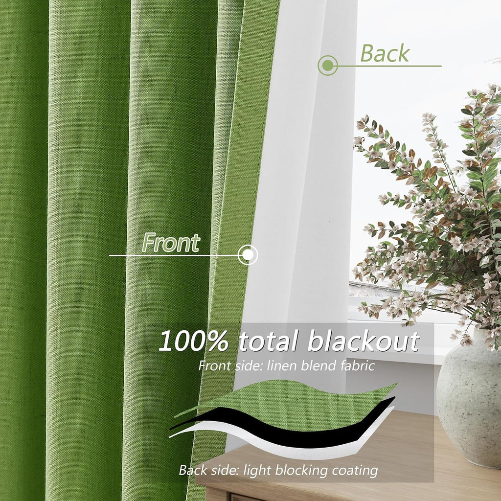 Guken 100% Blackout Curtains 120 Inch Length 2 Panels Set for Living Room Bedroom Back Tab Thermal Insulated Black Out Linen Drapes Room Da…