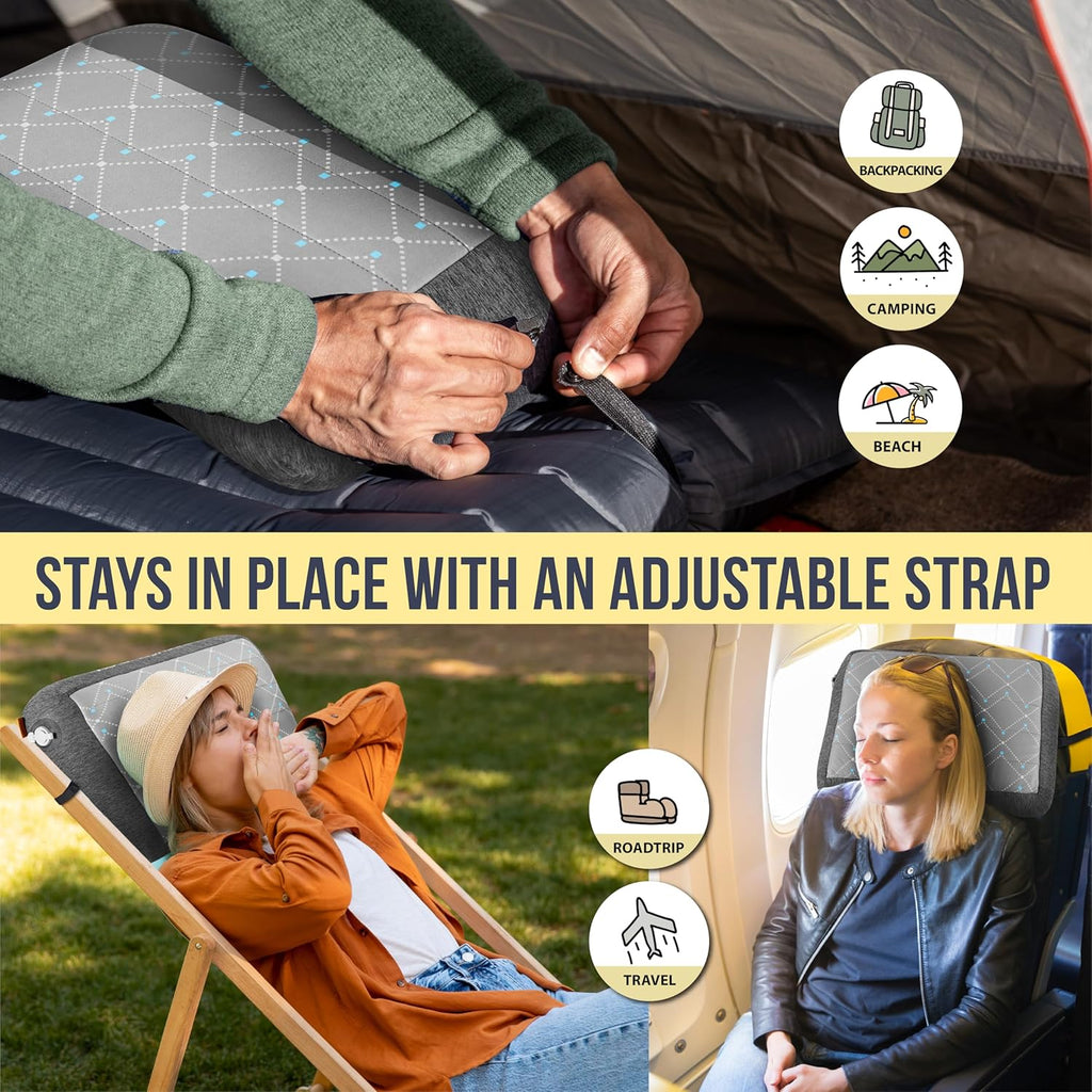 TREKOLOGY ALUFT Pro Inflatable Travel Pillow with Removable Foam-Padded Washable Cover - Quiet Soft-Touch Surface, Adjustable Firmness…