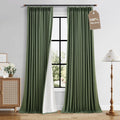 Boodii Olive Green 100% Blackout Linen Pinch Pleated Curtains 108 Inches Long 2 Panels for Living Room Pleat Drapes Room Darkening Back Tab…