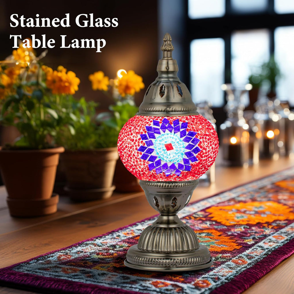 Marrakech Vintage Lamp Turkish Mosaic Lamps with Tiffany Style, Handmade Moroccan Table Lamps with Bronze Base Including LED Bulb for…