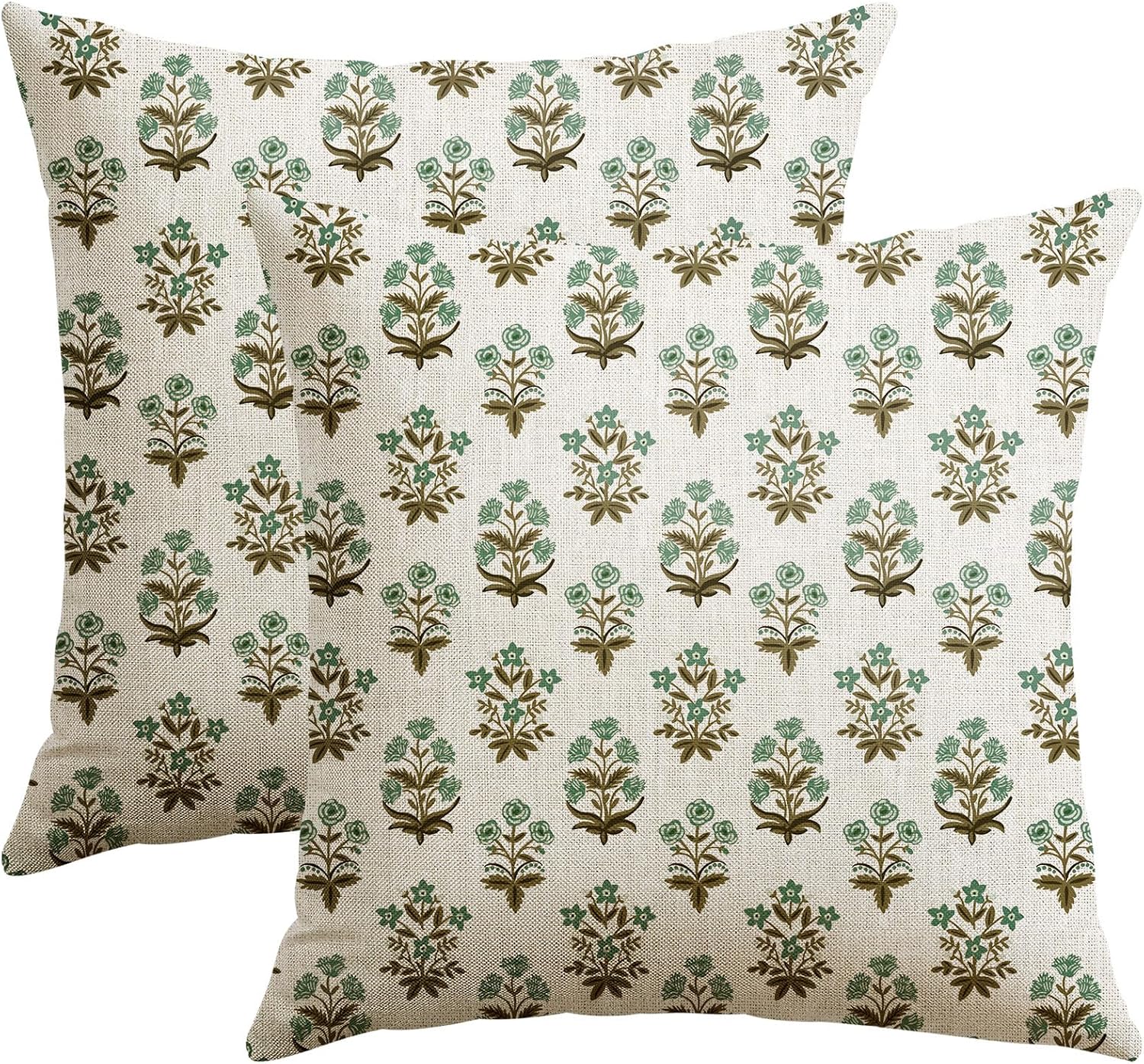 OTOSTAR Floral Print Pillow Covers 16x16 Inch Pack of 2 Double-Sided Brown Green Flower Square Throw Pillow Covers Farmhouse Rustic…