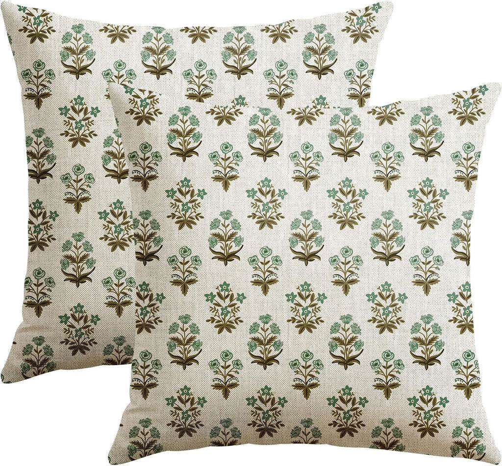OTOSTAR Floral Print Pillow Covers 18x18 Inch Pack of 2 Double-Sided Brown Green Flower Square Throw Pillow Covers Farmhouse Rustic…