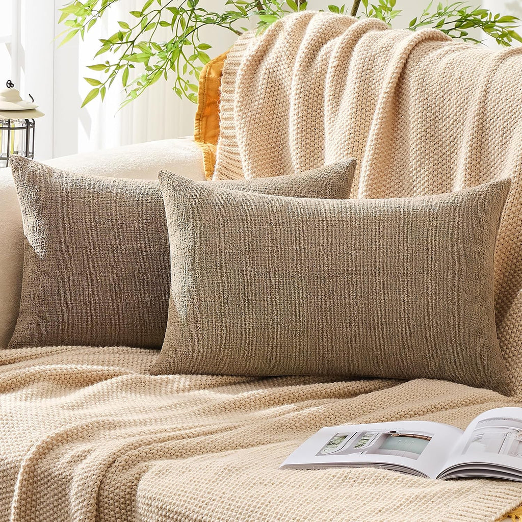 Gawamay Set of 2 Decorative Lumbar Soft Chenille Throw Pillow Covers 12x20 Inch, Boho Farmhouse Cushion Cases, Couch Pillow Covers for Livi…