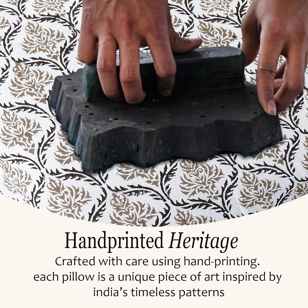 Cottonprintclub CPC Hand Block Print Sandstone Regal Ruffle Sham Pillow Cover 20" x 12" inch Hidden Zipper Decorative Pillowcase for Couch,…