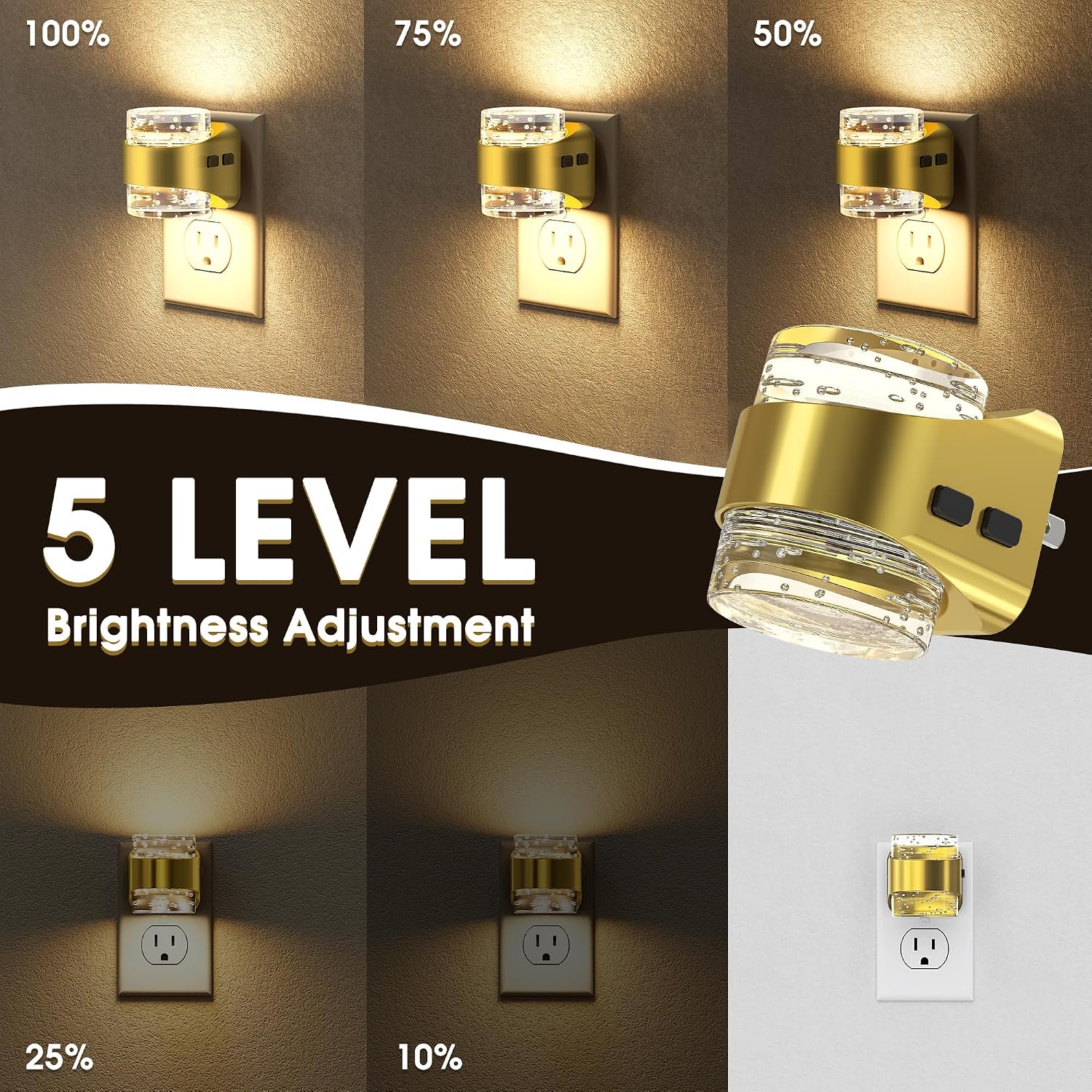 Briignite LED Night Light Plug into Wall[2 Pack], Dimmable Night Light with Bubble Design 3000K Warm & 5 Brightness Levels, Dusk to Dawn…
