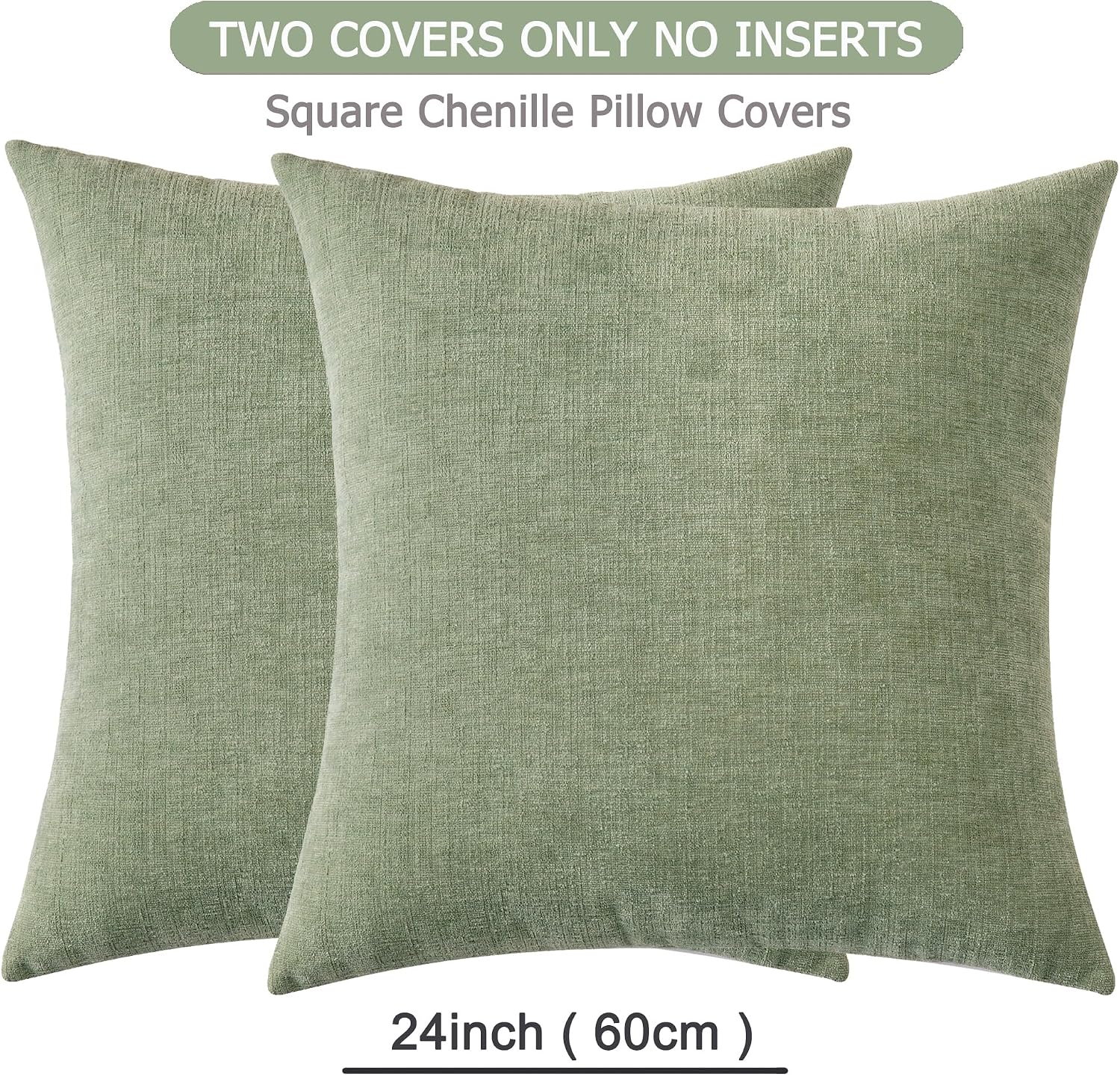Gawamay Decorative Chenille Throw Pillow Covers 24x24 Inch Pack of 2, Soft Square Couch Pillow Cover for Sofa Cushion Living Room Bedroom S…