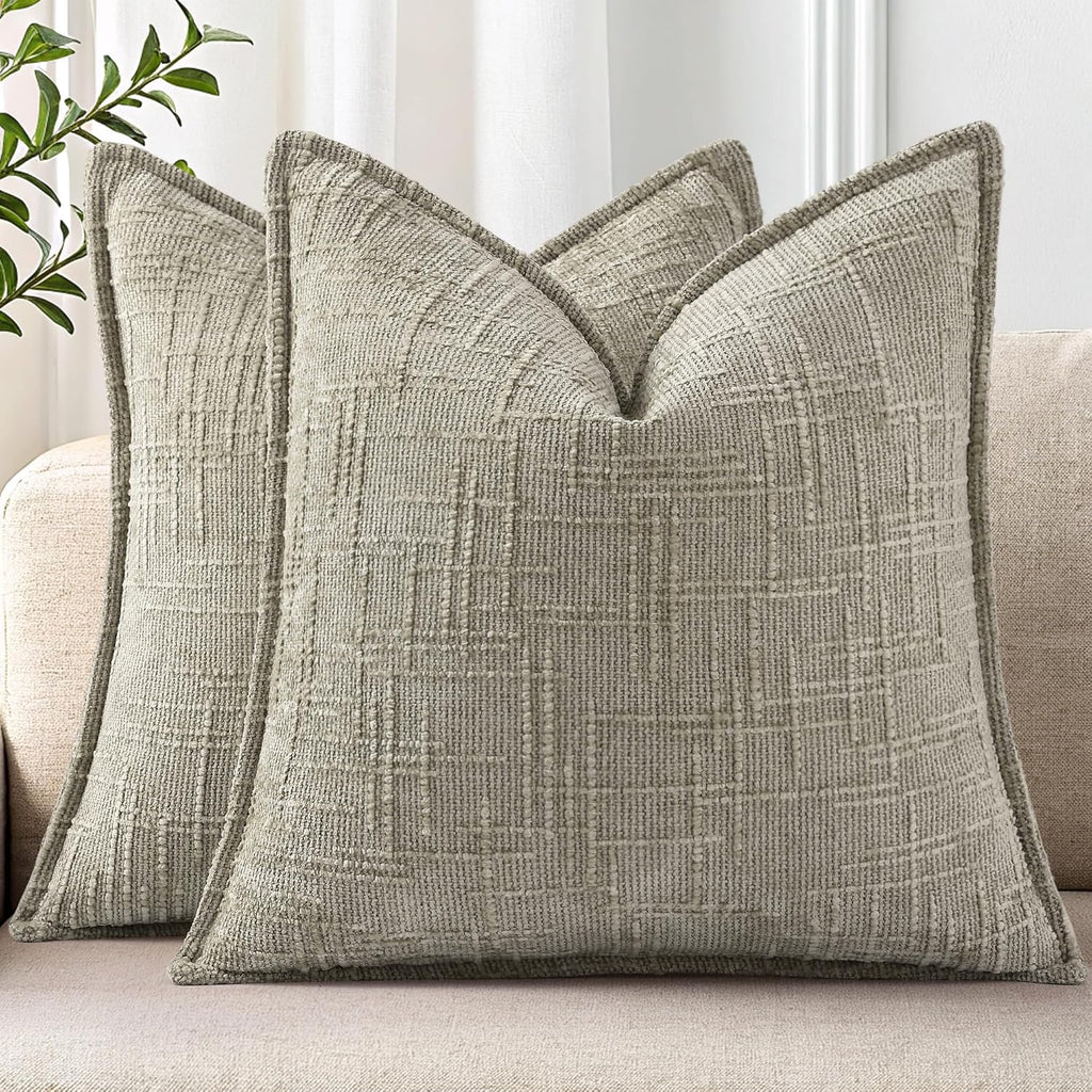 decorUhome Chenille Throw Pillow Covers 20x20 Set of 2, Soft Textured Slubby Modern Decorative Pillow Covers with Elegant Design for Couch,…