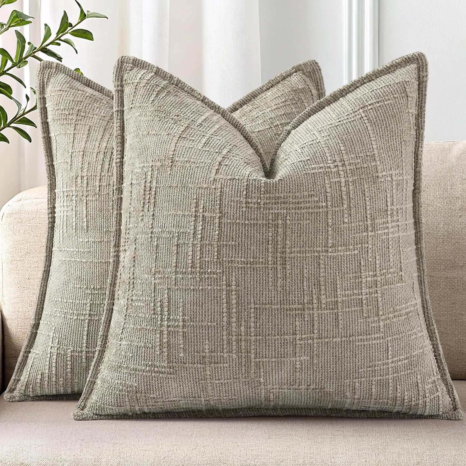 decorUhome Chenille Throw Pillow Covers 16x16 Set of 2, Soft Textured Slubby Modern Decorative Pillow Covers with Elegant Design for Couch,…